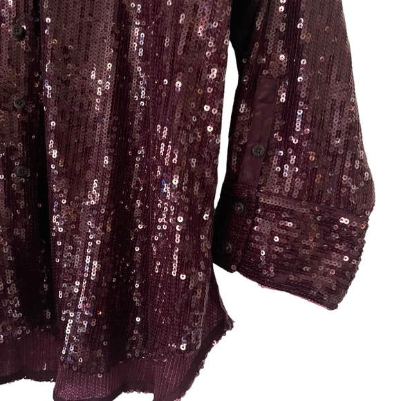 Anthropologie Pilcro Sequin Buttondown Shirt In Plum 2X - Picture 11 of 14